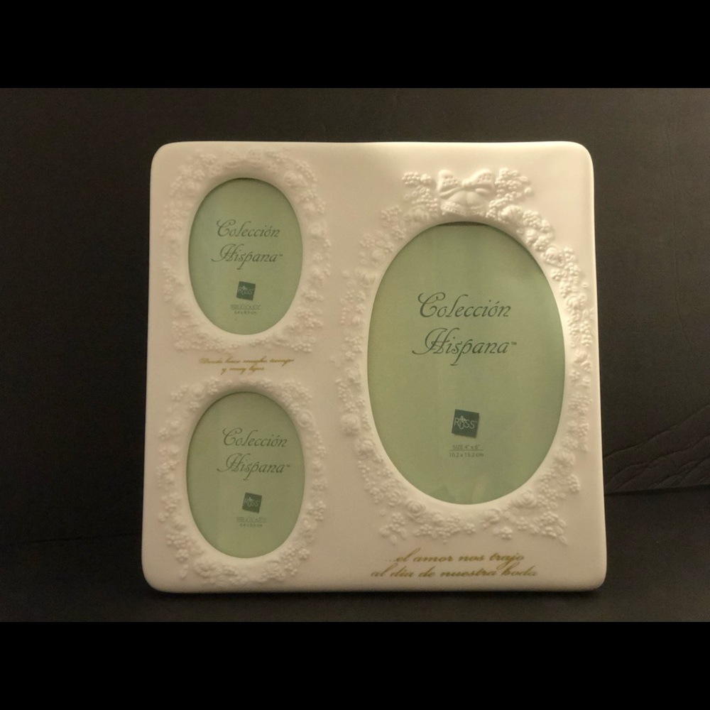 Russ White Wedding Photo Frame-Holds 3-Pictures- inscription is in Spanish